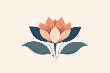 Poster - Stylized floral artwork featuring a vibrant flower with green leaves on a neutral background. Generative AI