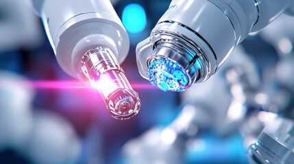 Fototapete - Advanced robotic arms with intricate mechanisms and glowing elements showcase cutting edge technology in automation and precision engineering