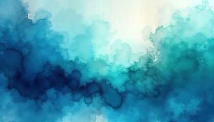 Aufkleber - Abstract watercolor background with navy blue, turquoise hues creates dynamic gradient effect. Liquid flow effect blends colors into soft transitions of vibrant shades with hand-painted look. Creates