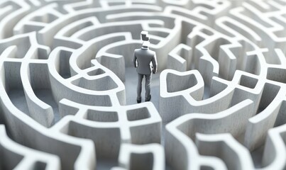 Businessman Lost in Complex Labyrinthine Maze