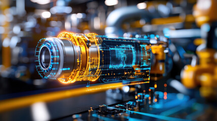 Leinwandbilder - high resolution image of digital twin simulation showcasing futuristic mechanical component with glowing elements and intricate details, representing advanced technology and innovation