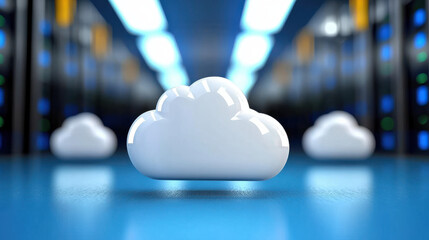 Poster - digital cloud symbol representing cloud computing technology in server room. image conveys sense of modernity and innovation in data storage solutions