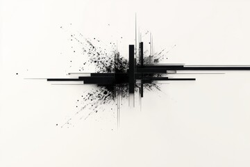 Leinwandbilder - Abstract black design with linear elements and splashes on a white background creates a modern artistic expression. Generative AI