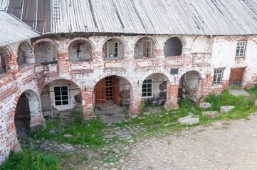 Wall Mural - Inner courtyard of Solovetsky Monastery. Fortress wall with a gallery. Big Solovetsky Island, Russia