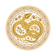 Gold Snake in Chinese Style Circular Frame