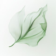 Fototapete - Delicate green leaf showcasing intricate texture and structure against a soft white background. Generative AI