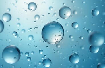 Poster - Abstract photo of water droplets, bubbles. Clear water liquid with various sizes bubbles. Pure, fresh water texture. Clean, transparent liquid background. Looks like water moving floating. Modern art