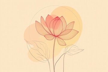 Fototapete - Elegant line art of a lotus flower with soft pastel colors on a light background showcasing beauty and serenity. Generative AI