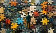© jambulart - Man Stands Amidst Colorful Puzzle Pieces