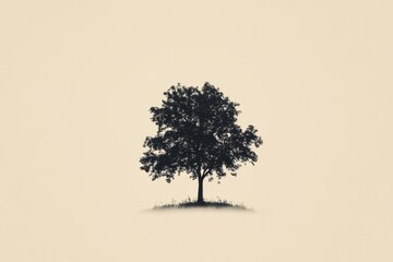 Poster - Solitary tree standing on grassy hill against neutral background in peaceful natural setting. Generative AI