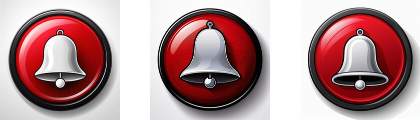 Leinwandbilder - Three glossy red circular buttons, each featuring a silver bell icon.  A simple notification symbol.