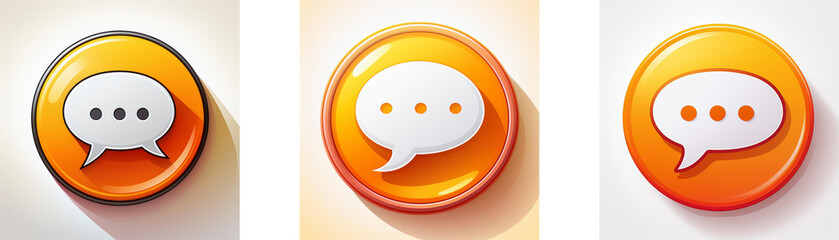 Aufkleber - Three orange circular buttons feature a white speech bubble with varying numbers of dots, symbolizing communication and messaging.