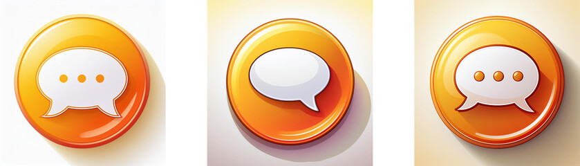 Poster - Three glossy orange circular buttons, each featuring a white speech bubble with varying numbers of dots, symbolize communication and messaging.