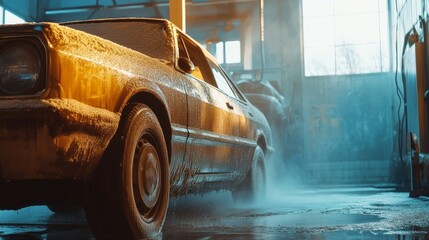 Canvas Print - Rusty Classic Car Wash in Old Garage