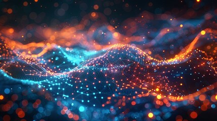 Wall Mural - abstract digital landscape with glowing nodes and connections