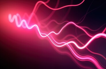 Leinwandbilder - Pink glowing lines create dynamic abstract pattern on dark background. Abstract art design with bright pink neon light effect. Fluid lines create motion, movement. Modern, creative design. Suitable