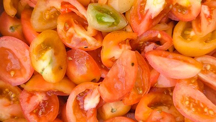 Poster - Sliced ​​tomatoes for background. Prepare tomatoes for cooking.