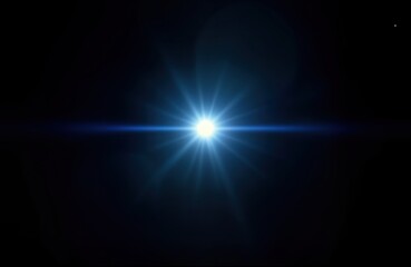 Aufkleber - Bright light burst on black background. Lens flare effect. Light rays radiate outwards. Abstract design element. Suitable for digital art, film, video projects. Excellent for backgrounds overlays in
