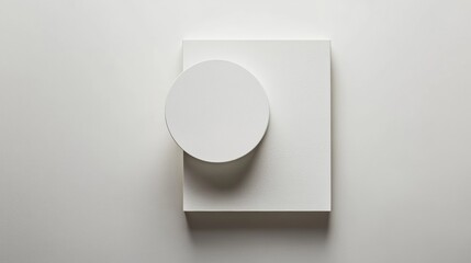 Poster - Minimalist white geometric design featuring a round projection against a rectangular background in soft light. Generative AI