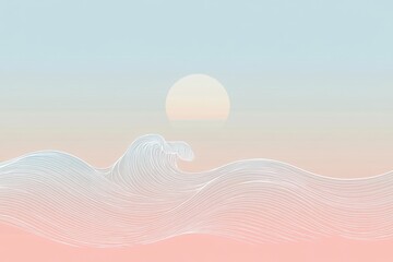 Leinwandbilder - Serene ocean waves with a soft sunset glow over the horizon in calm pastel colors. Generative AI