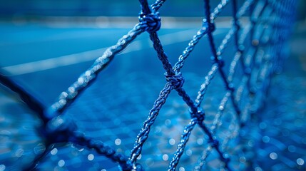 Blue Knotted Rope Netting Abstract Design