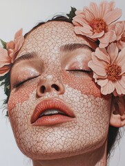 Wall Mural - Delicate Floral Crown Adorns Cracked Skin Portrait