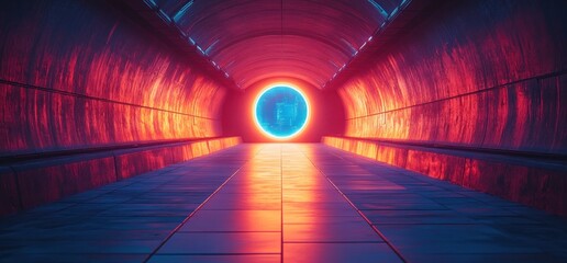 Leinwandbilder - Futuristic Cyberpunk Tunnel Neon Blue Light Corridor Industrial Design 3D Render