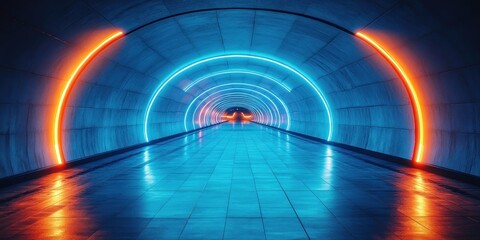 Poster - Futuristic Underground Corridor Minimalist Design Concrete Walls Neon Lights Chiaroscuro Lighting 3D Rendering
