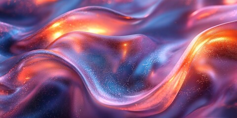 Poster - Futuristic Abstract Composition with Iridescent Ribbons on Pastel Background