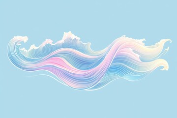 Aufkleber - Colorful abstract wave design with soft curves and pastel shades flowing elegantly across a light blue background. Generative AI