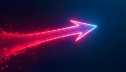 Aufkleber - An abstract arrow shape created by vibrant red and blue light streaks, set against a dark background