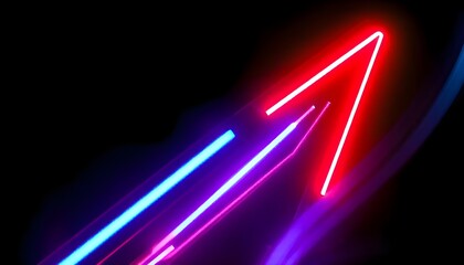 Aufkleber - An abstract arrow shape created by vibrant red and blue light streaks, set against a dark background