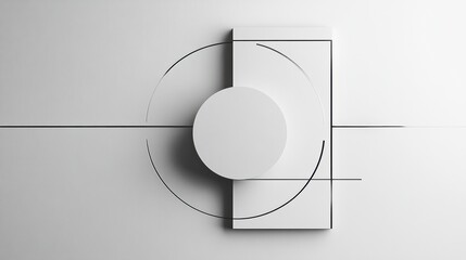 Fototapete - Abstract white geometric shapes with curved lines and circular elements on a minimalistic background. Generative AI