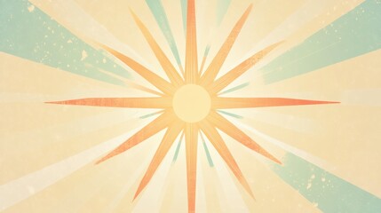 Poster - Vibrant sun symbol radiates warmth and energy against a soft pastel background. Generative AI