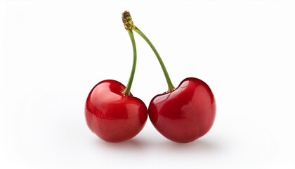 Canvas Print - Two ripe cherries on white background