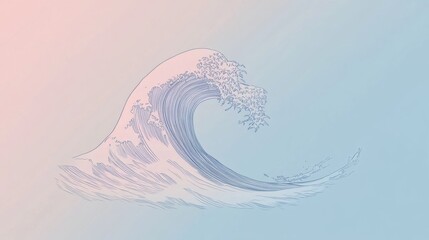 Aufkleber - Blue and pink ocean wave illustration showcasing dynamic motion and artistic flair in a minimalist design. Generative AI