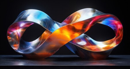 Leinwandbilder - Iridescent Abstract Sculpture Metallic Ribbons Clean Lines Modern Design Dark Background