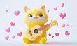 © Maryanto - Cute cartoon cat playing ukulele surrounded by hearts.
