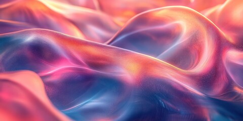 Poster - Futuristic Abstract Composition with Iridescent Ribbons and Soft Pastel Background