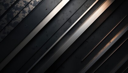 Poster - Abstract illustration featuring black, silver metal templates with soft lines. Diagonal gradient background. Metallic texture. Glistering, smooth appearance. Dynamic, futuristic design. Possible use