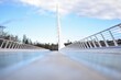 © Steam Cone Story - Low angle shot of a modern suspension Sundial Bridge with a unique design, ideal for architectural studies and urban exploration.