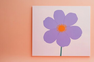 Aufkleber - Colorful flower artwork displayed on a light peach wall in a modern interior setting. Generative AI