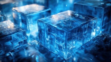 Aufkleber - Translucent Blue Glass Shapes Dreamlike Ambient Lighting Minimalism Design 3D Render