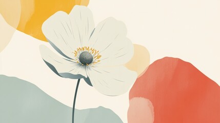 Leinwandbilder - Artistic depiction of a single flower with abstract shapes in soft colors against a light background. Generative AI