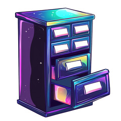 Wall Mural - a stylized cosmic cabinet with a drawer open revealing a vibrant and colorful interior, suggesting s