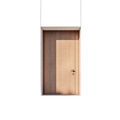 Poster - The image shows a top-down view of a modern wooden door with a light-colored wood panel and a dark wood panel, showcasing its design and texture.