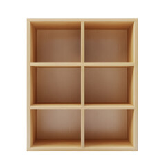 Aufkleber - A minimalist light wood cube shelf unit featuring six empty compartments sits against a white background.