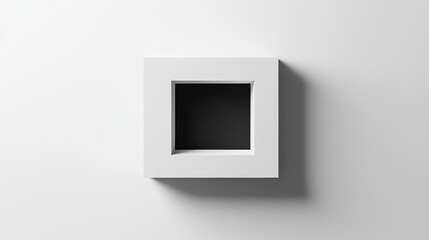 Aufkleber - Minimalist white wall shelf with a square opening showcasing shadow and depth. Generative AI