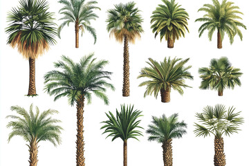  date palm trees isolated on a white background