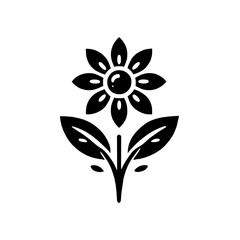 Wall Mural - Simple Floral Icon: A minimalist and stylized icon of a flower with leaves, rendered in a bold black silhouette against a clean background, symbolizing growth, beauty, and nature. 